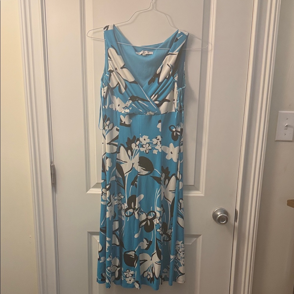 Evan Picone Turquoise Floral Sleeveless Maxi Dress